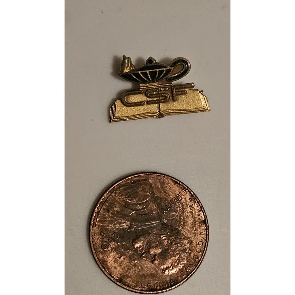 Vintage CSF California Scholarship Federation Book & Lamp Gold Tone Enamel Pin